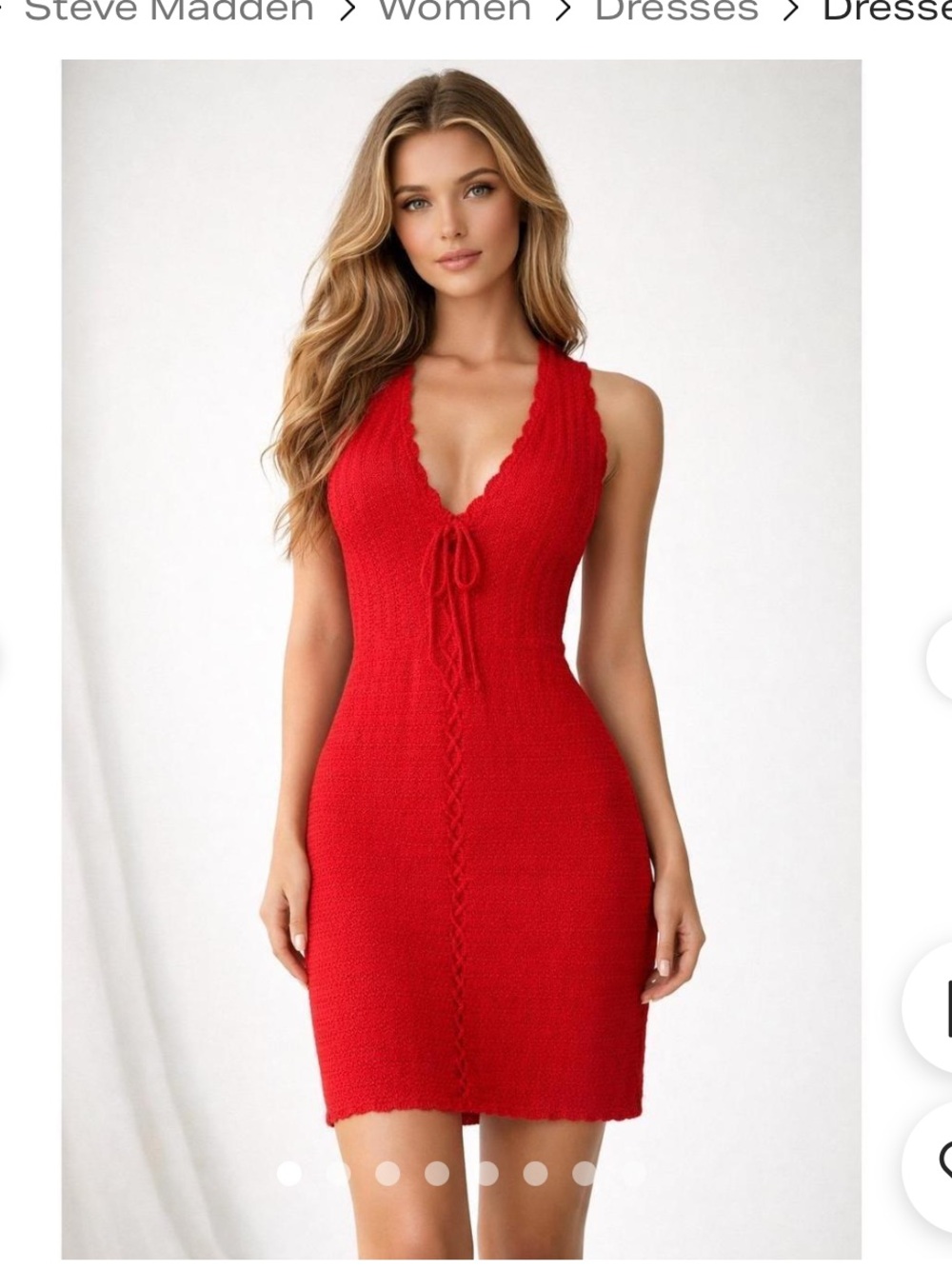 NYC Madden M  Red Knit V-Neck Sculpting Mini Dress